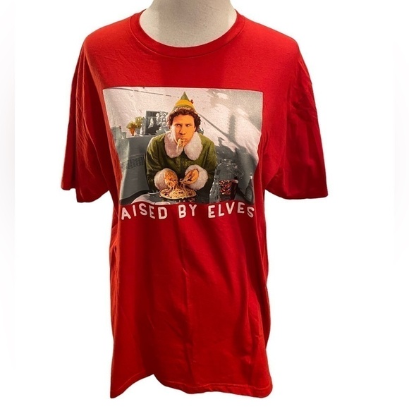 Official Elf Graphic Tee Buddy the Elf Raised by Elves Christmas Tee Shirt Sz XL - Picture 1 of 11
